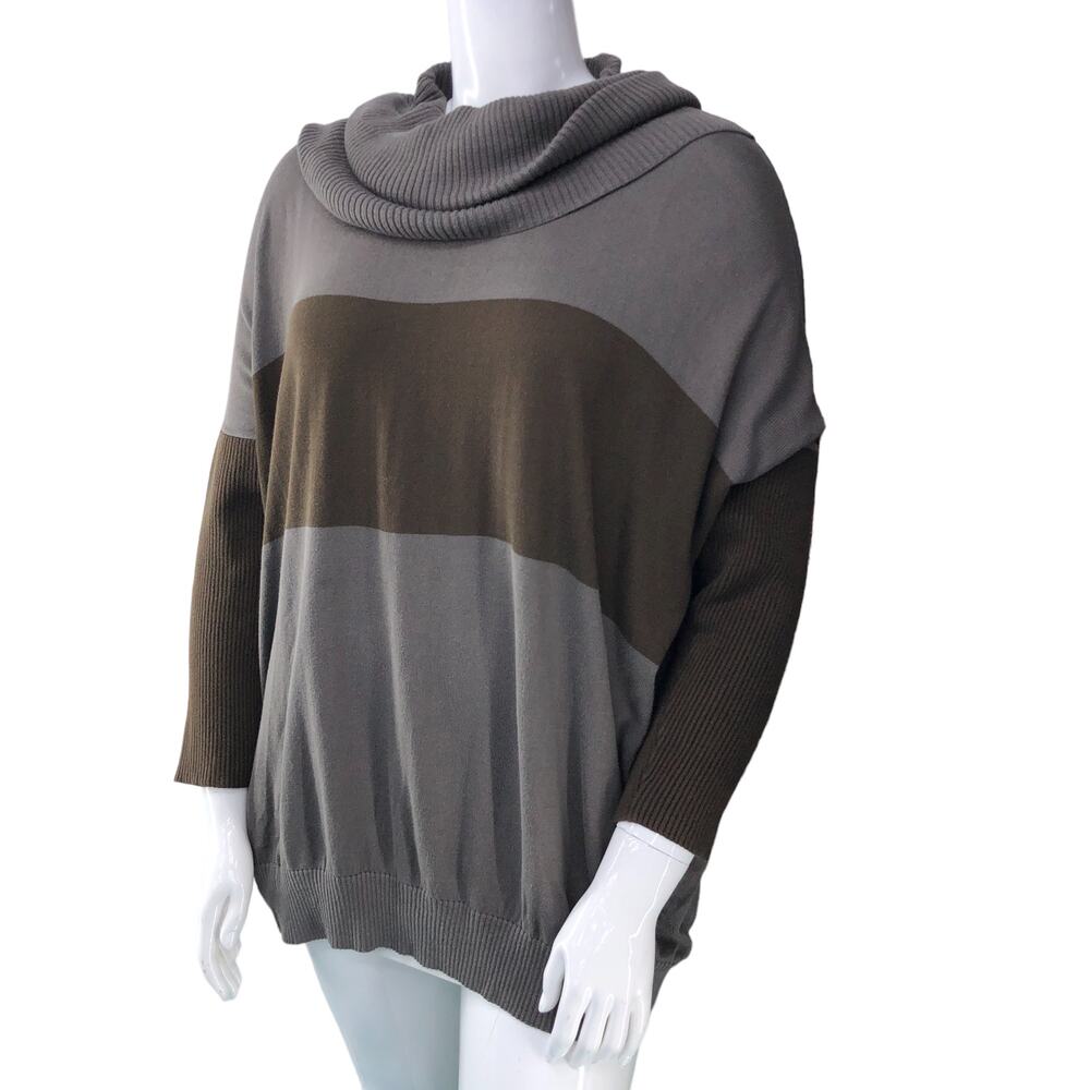 Planet By Lauren G Womens One Size Sweater Pima Cowl Neck Pockets Brown Stripe